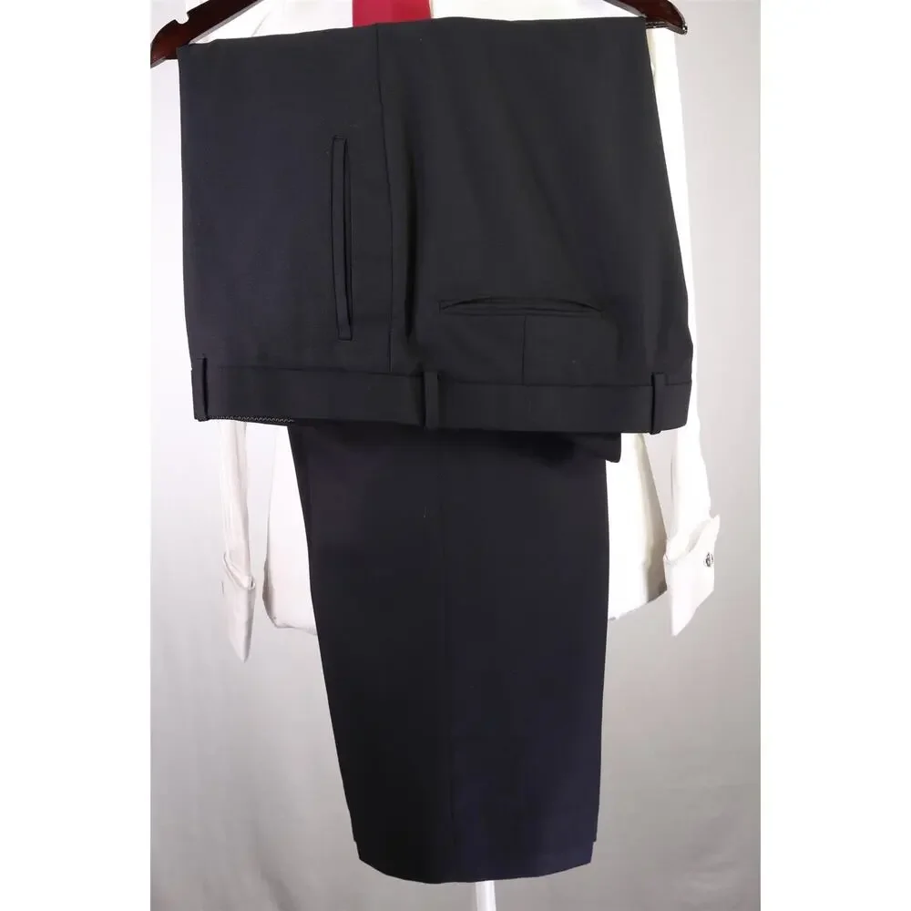 Custom Tailored Bespoke Solid Black 2-Btn Wool Suit 46R